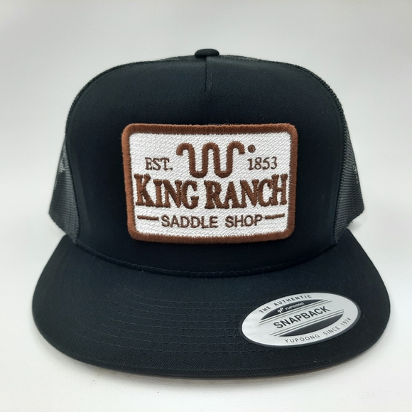King Ranch Embroidered Patch Flat Bill Trucker Mesh Snapback Hat Cap Black - Picture 2 of 4